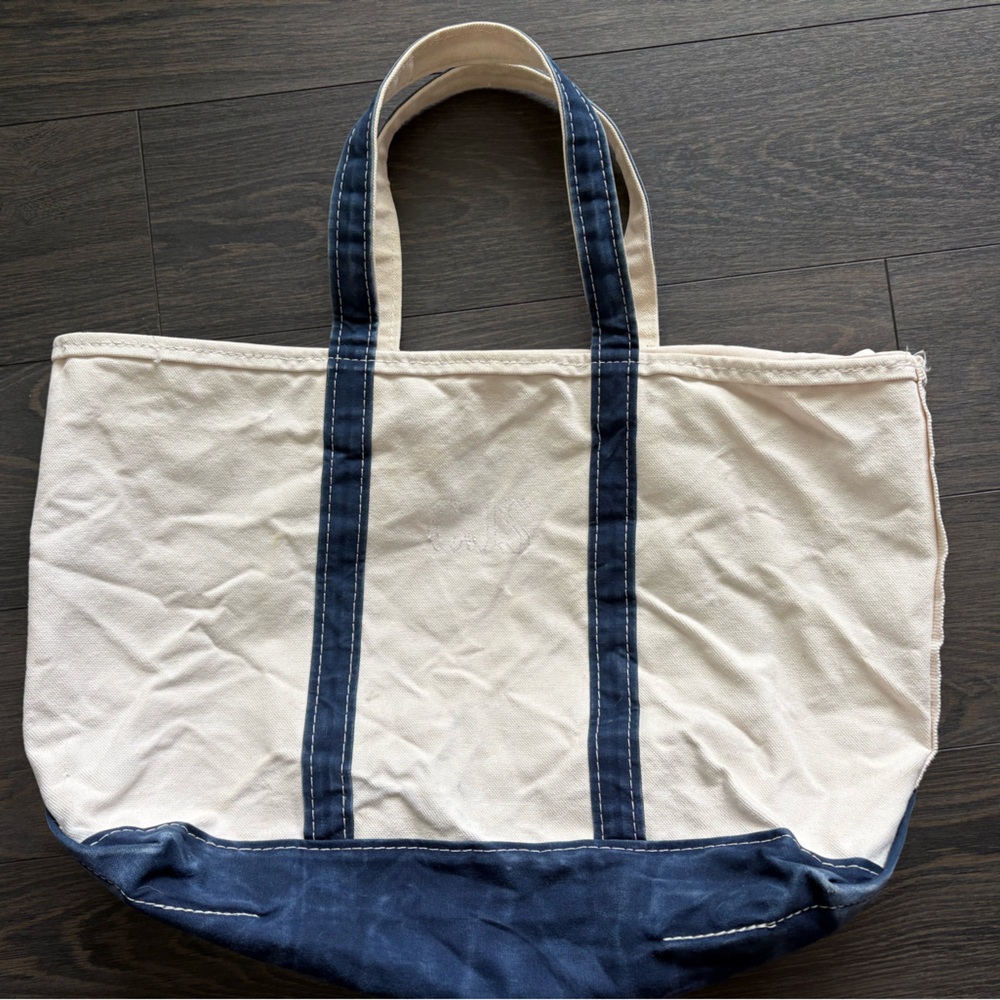 Vintage LLBean Canvas Tote Bag with Blue Accents